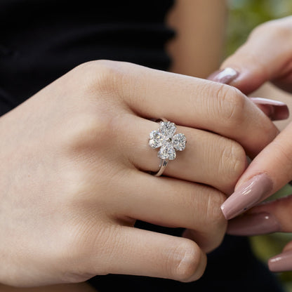 [Love's Uplift]Heart-shaped Four-Leaf Clover Ball Ring