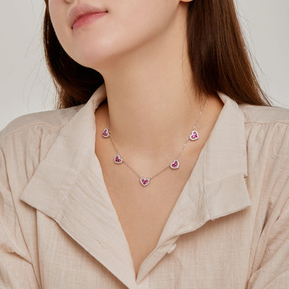 [Love's Uplift]Sparkling Five Heart Necklace