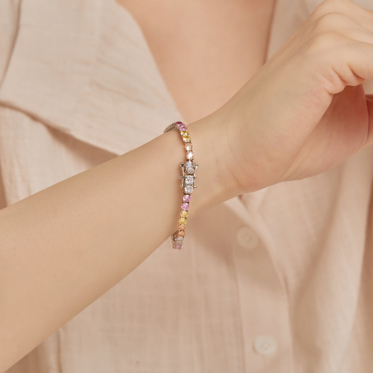 [Love's Uplift]Radiant Colorful Round Cut Tennis Bracelet