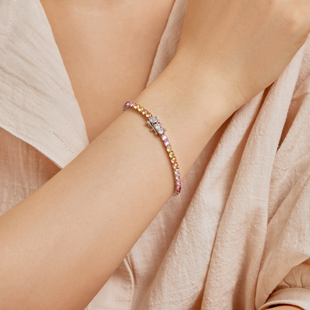 [Love's Uplift]Radiant Colorful Round Cut Tennis Bracelet