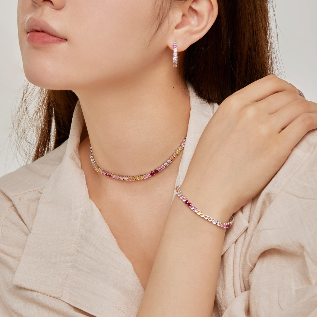 [Love's Uplift]Radiant Colorful Round Cut Tennis Bracelet