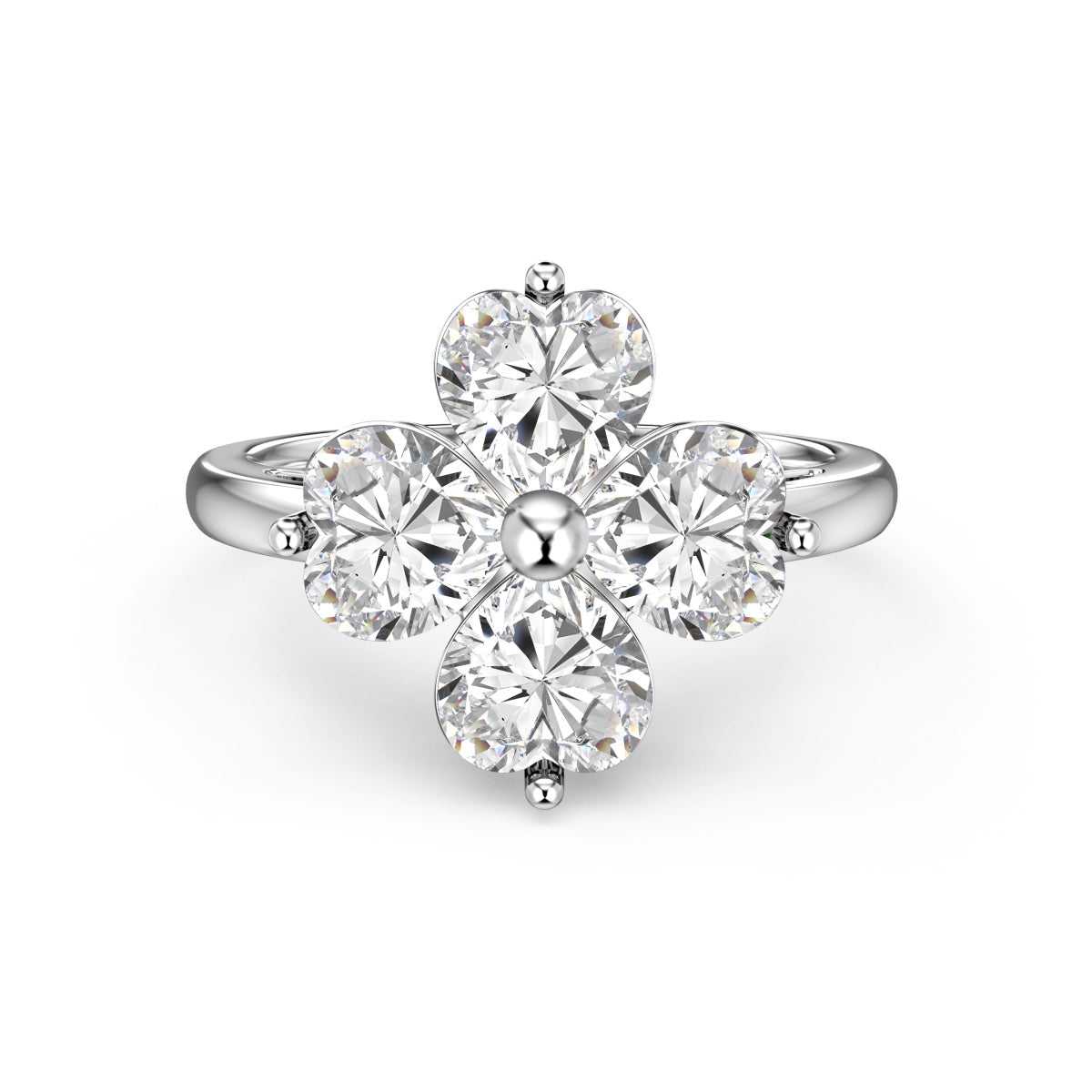 [Love's Uplift]Heart-shaped Four-Leaf Clover Ball Ring
