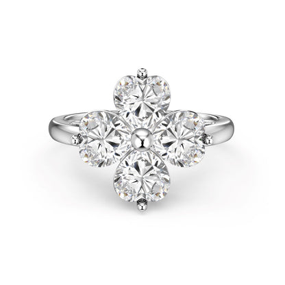 [Love's Uplift]Heart-shaped Four-Leaf Clover Ball Ring