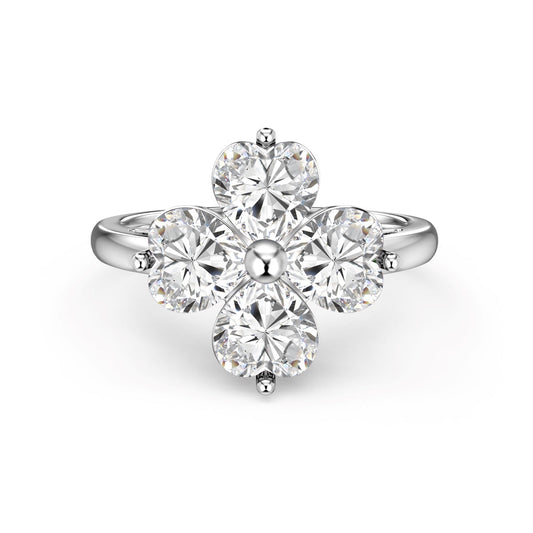 [Love's Uplift]Heart-shaped Four-Leaf Clover Ball Ring