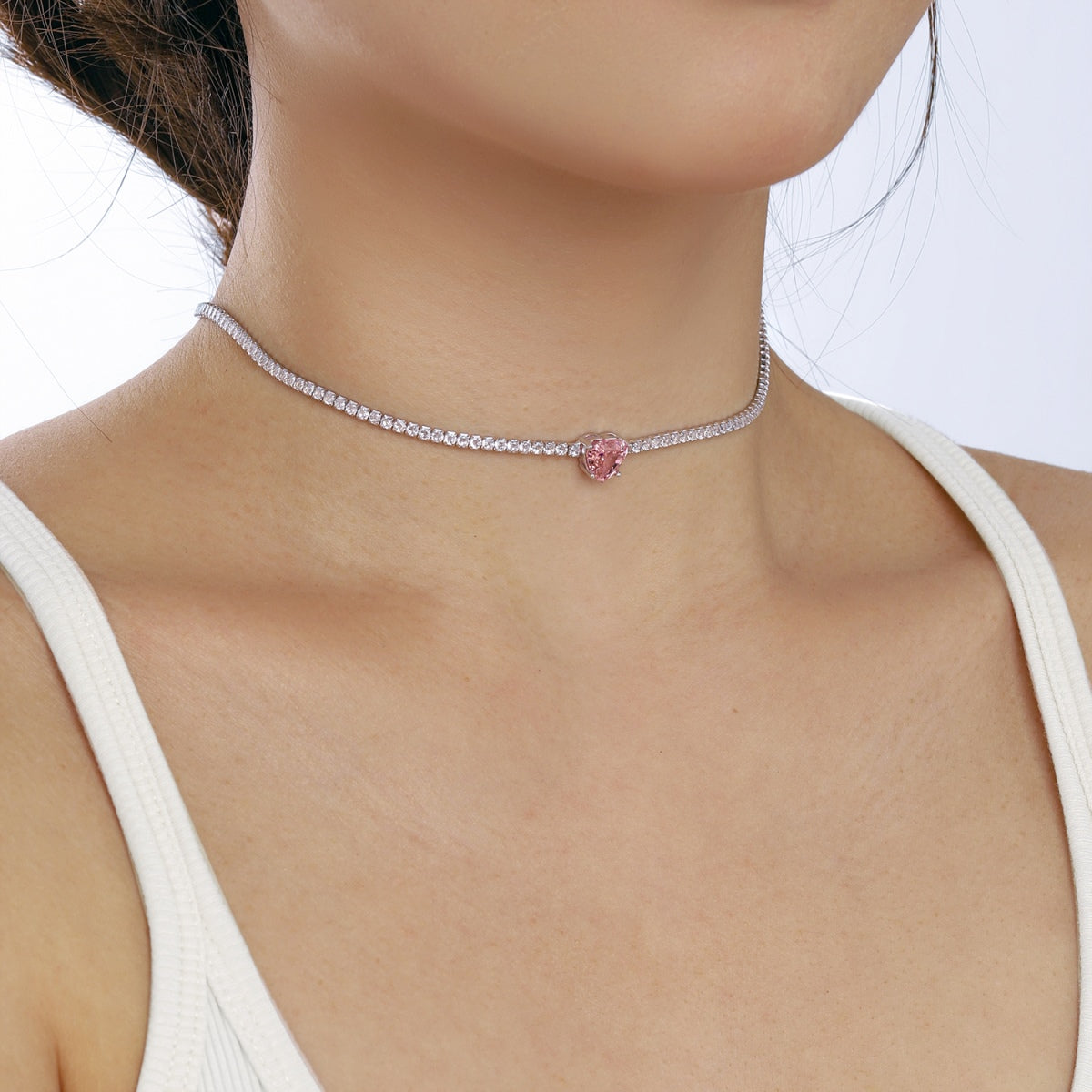 [Love's Uplift]2.0 Carat Sparkling Tennis Heart Cut Necklace