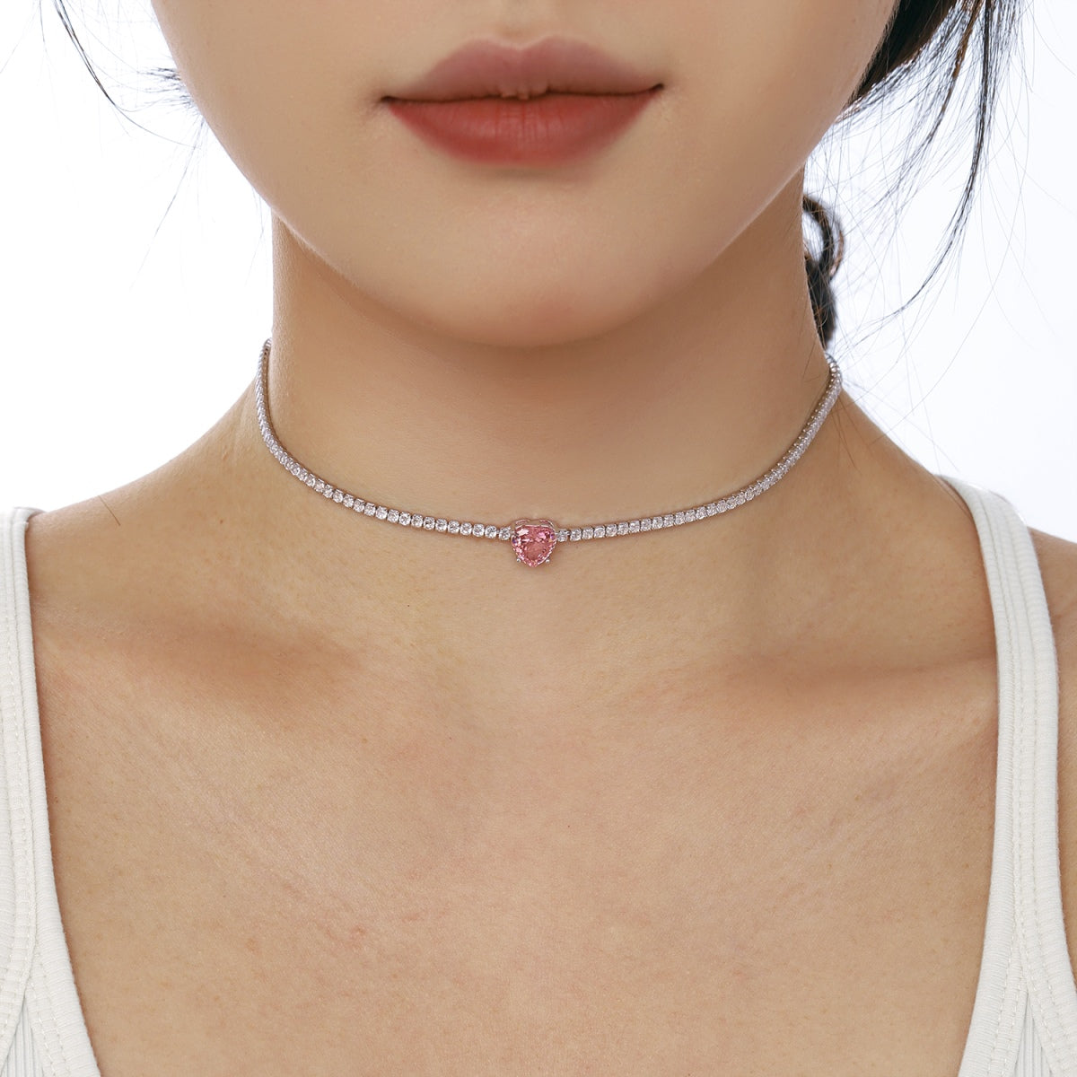 [Love's Uplift]2.0 Carat Sparkling Tennis Heart Cut Necklace