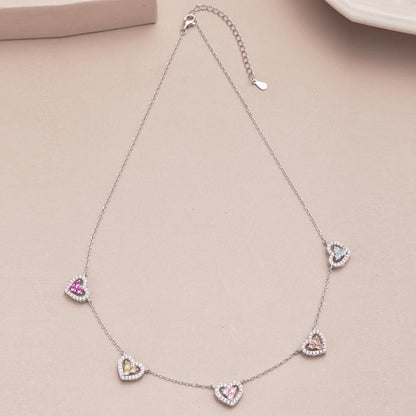 [Love's Uplift]Sparkling Five Heart Necklace