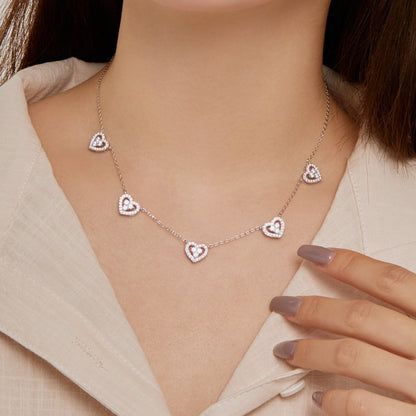 [Love's Uplift]Sparkling Five Heart Necklace