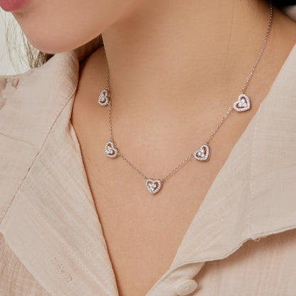 [Love's Uplift]Sparkling Five Heart Necklace