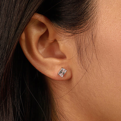 [Love's Uplift]Stylish Shiny Rectangular Center Stone Stud Earrings