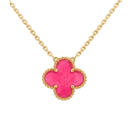 [Love's Uplift] CLOVER 1 MOTIFS PINK ENAMEL NECKLACE