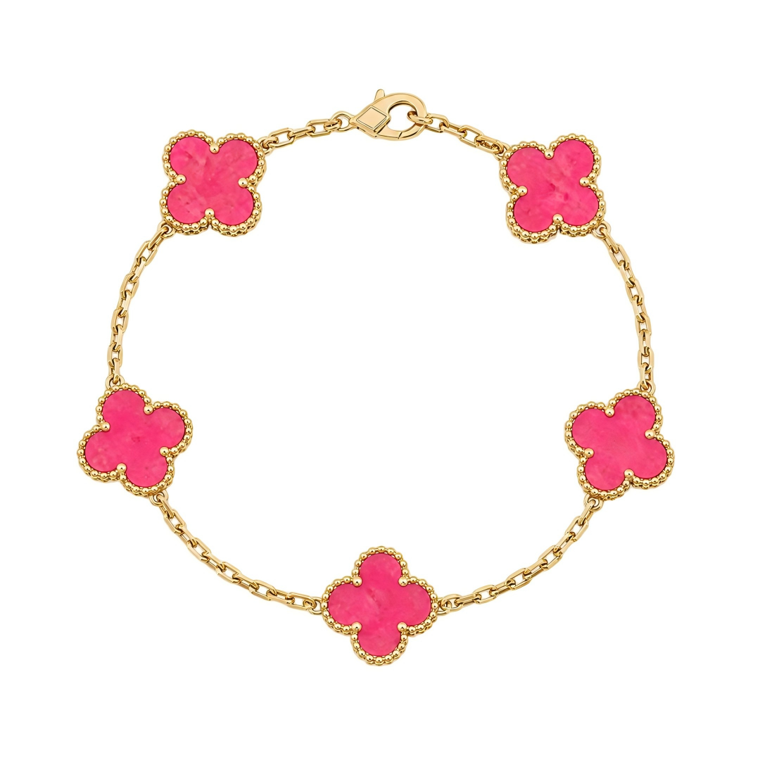 [Love's Uplift]CLOVER 5 MOTIFS PINK ENAMEL BRACELET