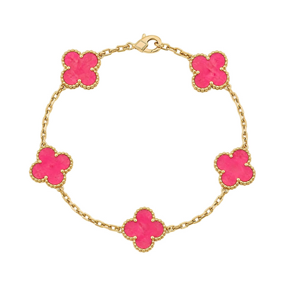 [Love's Uplift]CLOVER 5 MOTIFS PINK ENAMEL BRACELET