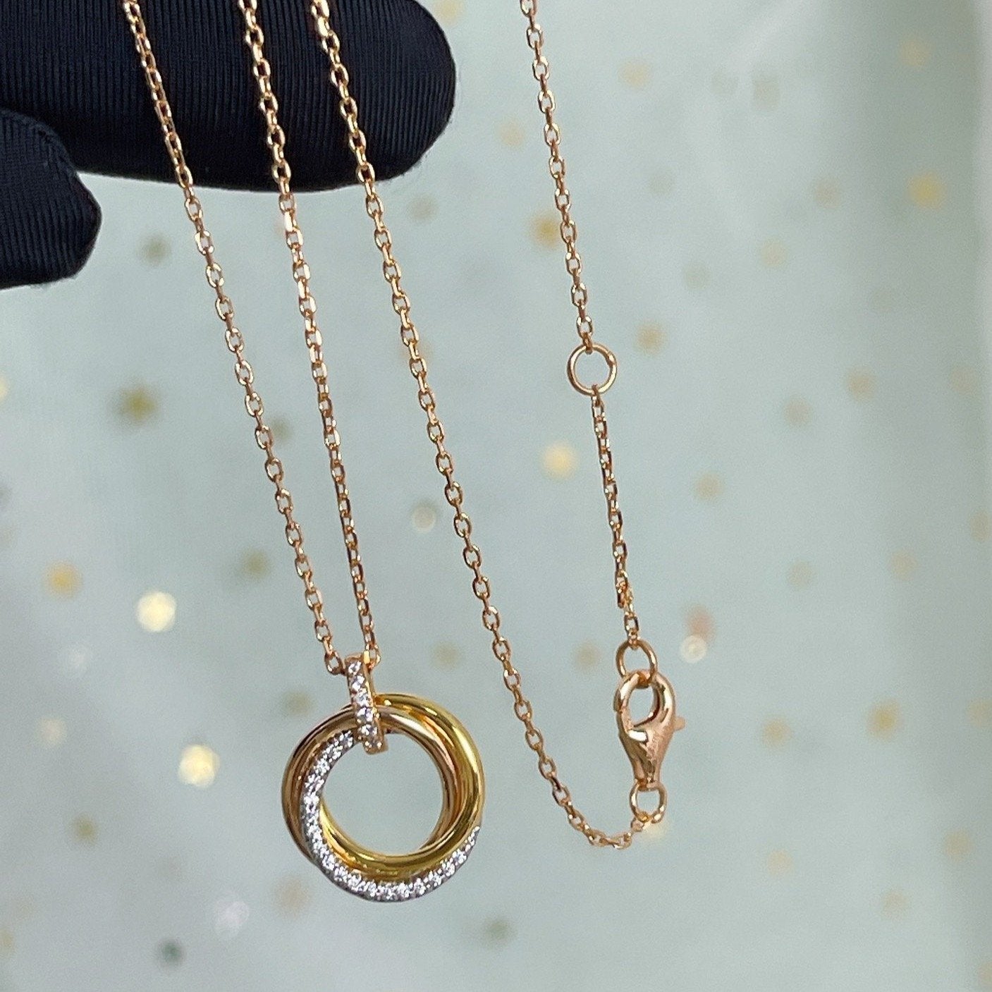 [Love's Uplift]TRINITY NECKLACE SILVER GOLD PINK GOLD DIAMONDS
