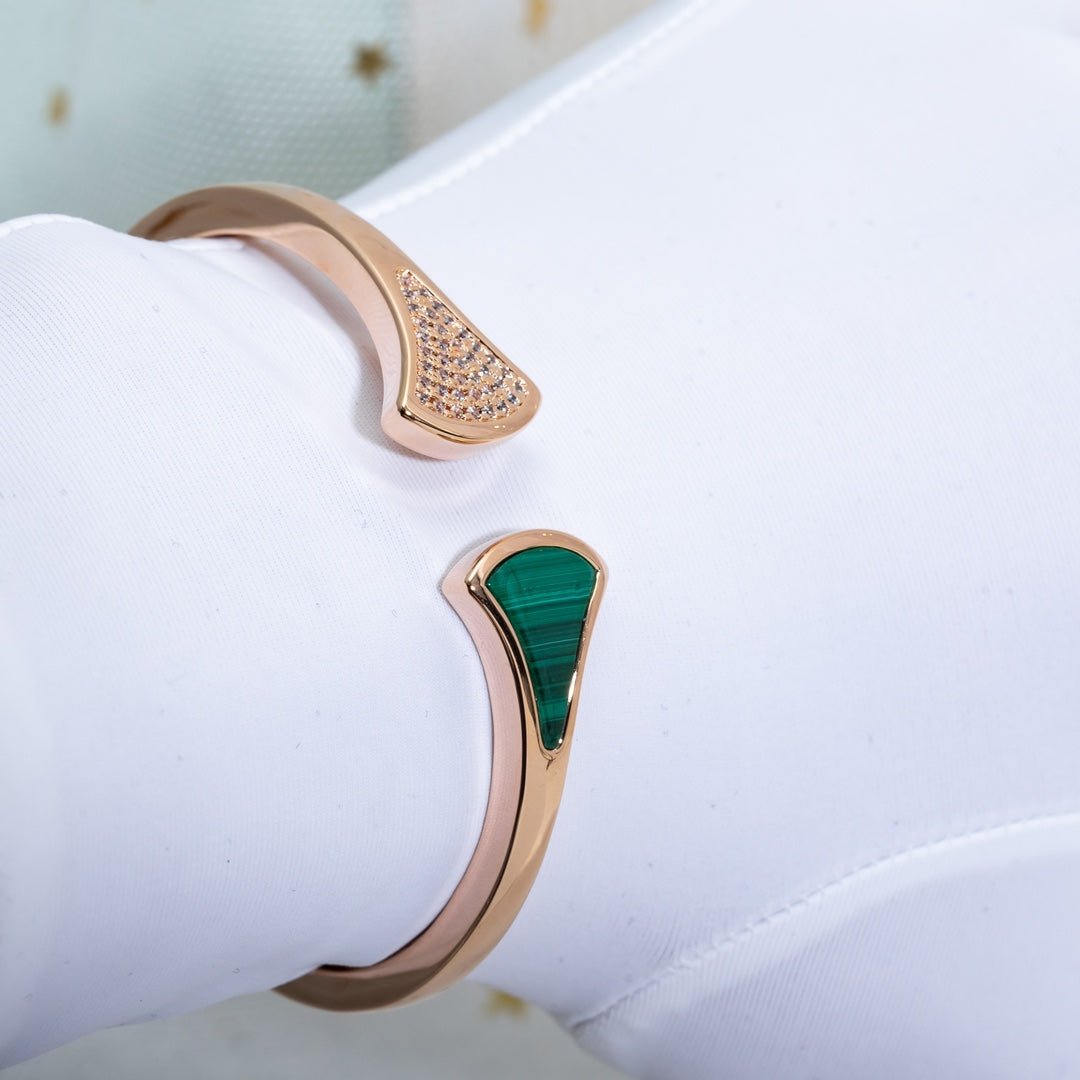 [Love's Uplift]DREAM BRACELET OPEN MALACHITE PINK GOLD