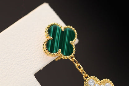 [Love's Uplift]CLOVER EARRINGS GOLD MALACHITE DIAMOND 3 MOTIF