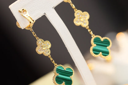 [Love's Uplift]CLOVER EARRINGS GOLD MALACHITE DIAMOND 3 MOTIF
