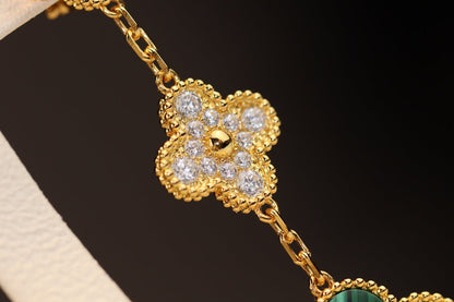 [Love's Uplift]CLOVER EARRINGS GOLD MALACHITE DIAMOND 3 MOTIF
