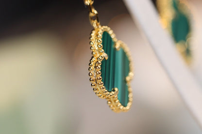 [Love's Uplift]CLOVER EARRINGS GOLD MALACHITE DIAMOND 3 MOTIF