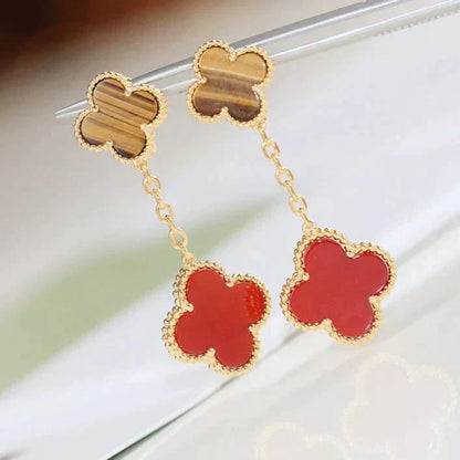 [Love's Uplift]CLOVER  2 MOTIF  TIGER EYE CARNELIAN EARRINGS