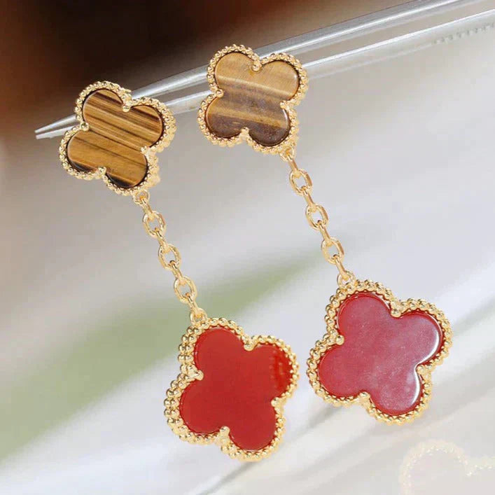 [Love's Uplift]CLOVER  2 MOTIF  TIGER EYE CARNELIAN EARRINGS