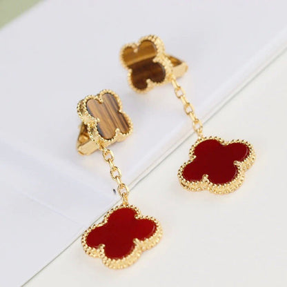[Love's Uplift]CLOVER  2 MOTIF  TIGER EYE CARNELIAN EARRINGS