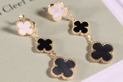 [Love's Uplift]CLOVER EARRINGS GOLD ONYX MOP 3 MOTIF