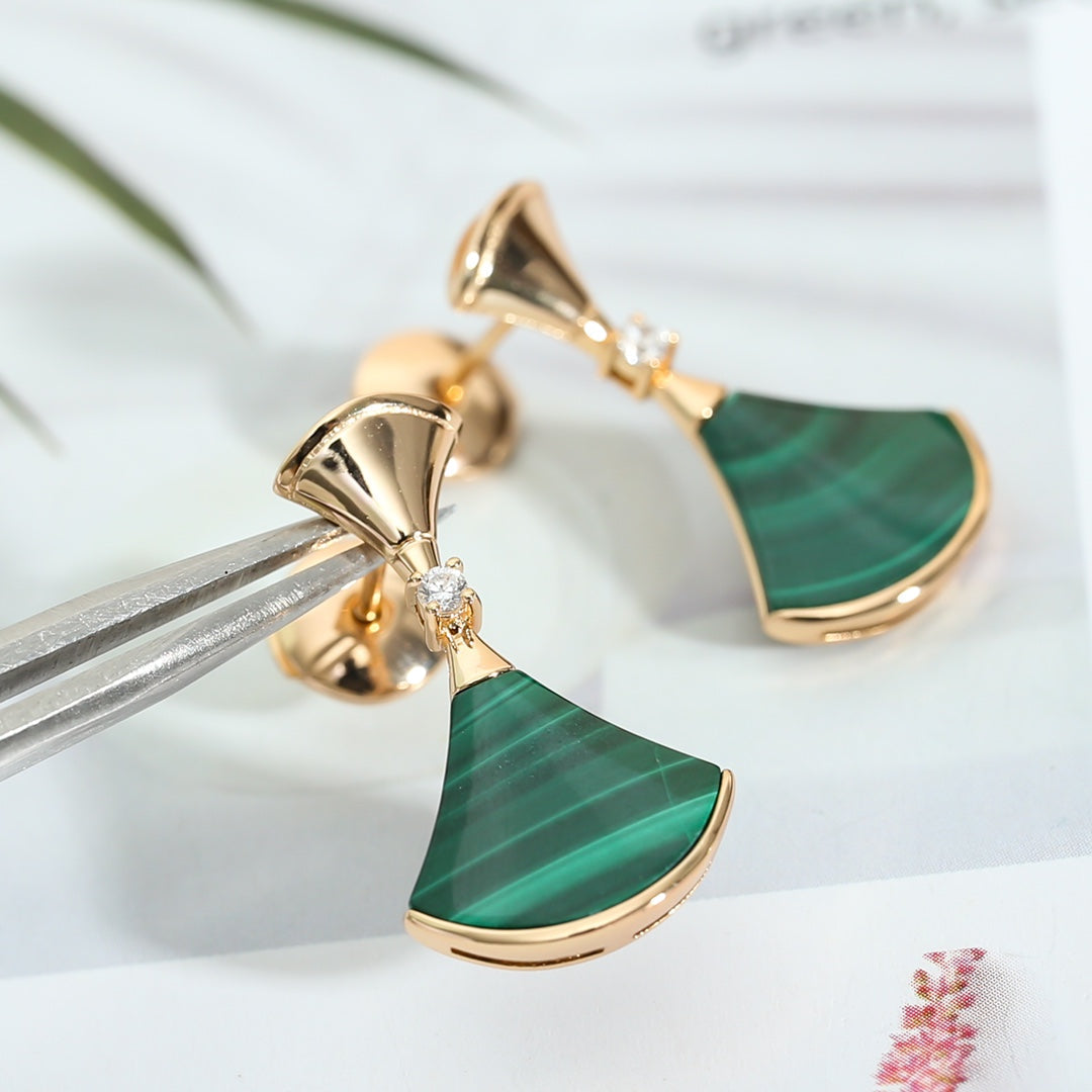 [Love's Uplift]DREAM MALACHITE PINK GOLD EARRINGS