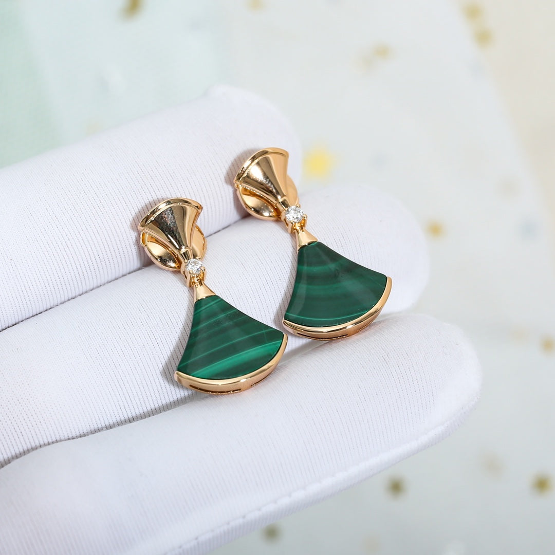 [Love's Uplift]DREAM MALACHITE PINK GOLD EARRINGS