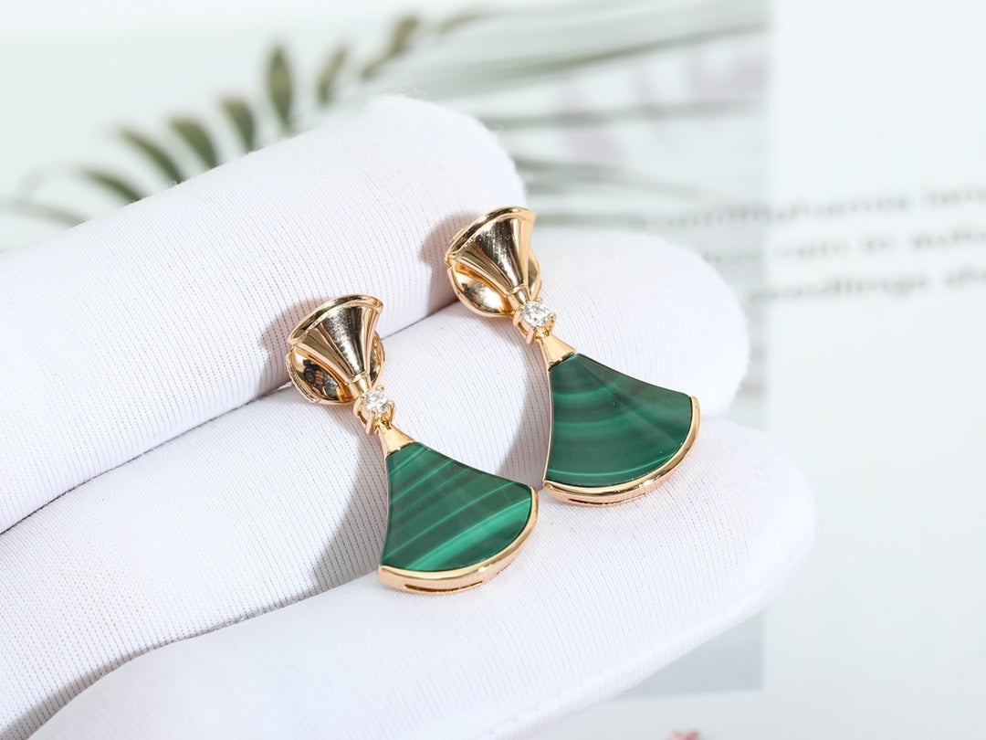 [Love's Uplift]DREAM MALACHITE PINK GOLD EARRINGS
