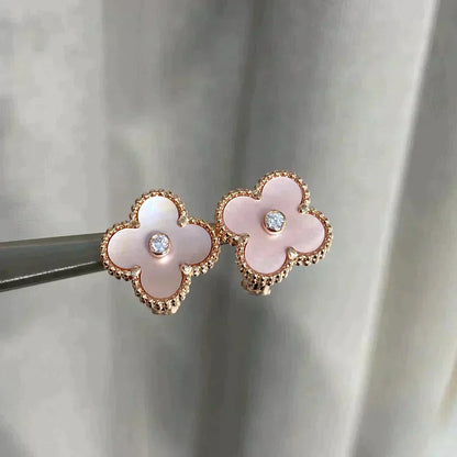 [Love's Uplift]CLOVER MEDIUM 1 MOTIFS  PINK MOP DIAMOND EARRINGS