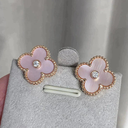 [Love's Uplift]CLOVER MEDIUM 1 MOTIFS  PINK MOP DIAMOND EARRINGS