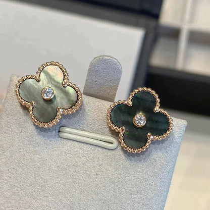 [Love's Uplift]CLOVER MEDIUM 1 MOTIFS GRAY MOP  DIAMOND EARRINGS