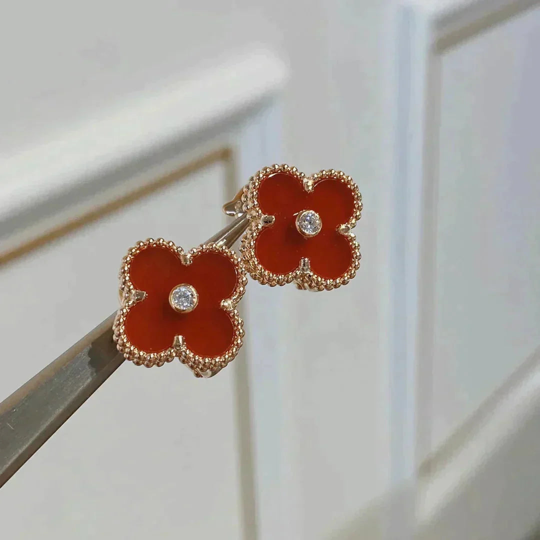[Love's Uplift]CLOVER MEDIUM 1 MOTIFS CARNELIAN  DIAMOND earrings