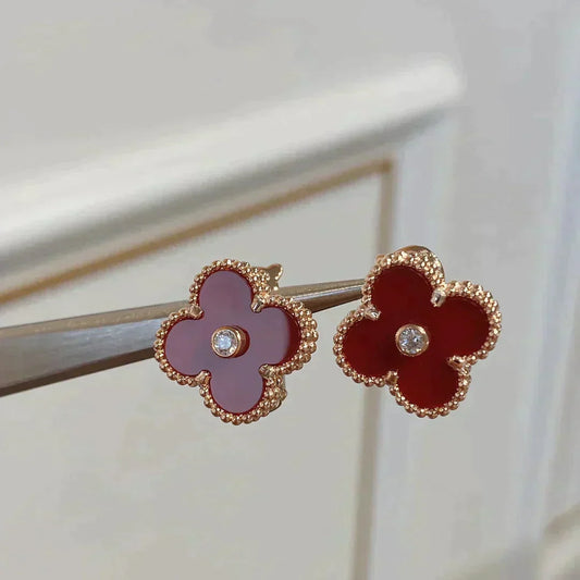 [Love's Uplift]CLOVER MEDIUM 1 MOTIFS CARNELIAN  DIAMOND earrings