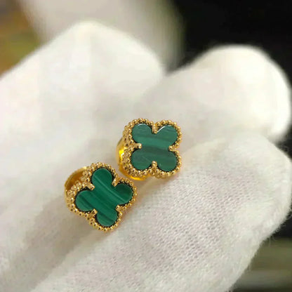 [Love's Uplift]CLOVER MINI 9.5MM MALACHITE  EARRINGS