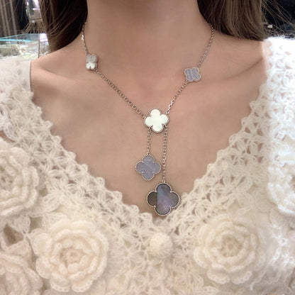 [Love's Uplift]CLOVER MOP CHALCEDONY NECKLACE SILVER 6 MOTIF