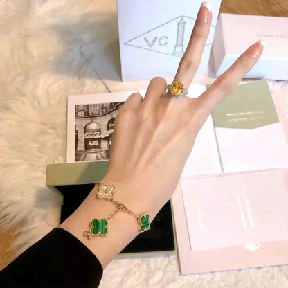 [Love's Uplift]CLOVER  5 MOTIF MALACHITE DIAMOND BRACELET