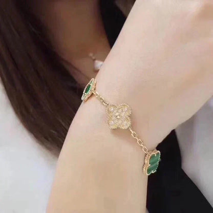 [Love's Uplift]CLOVER  5 MOTIF MALACHITE DIAMOND BRACELET