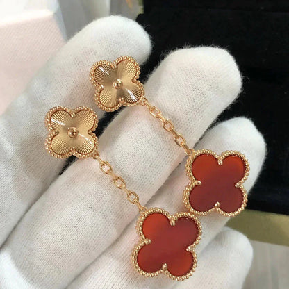 [Love's Uplift]CLOVER 2 MOTIF  LASER CARNELIAN EARRINGS