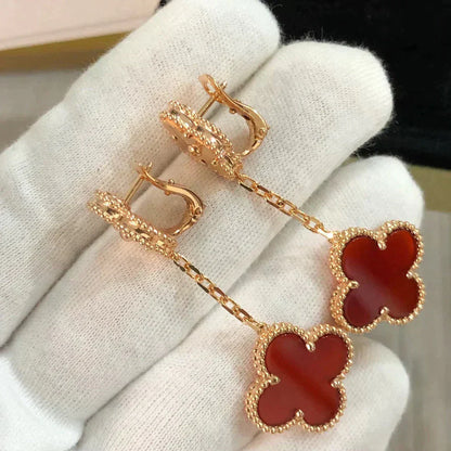 [Love's Uplift]CLOVER 2 MOTIF  LASER CARNELIAN EARRINGS