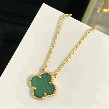 [Love's Uplift]CLOVER 15MM MALACHITE SINGLE FLOWER  NECKLACE