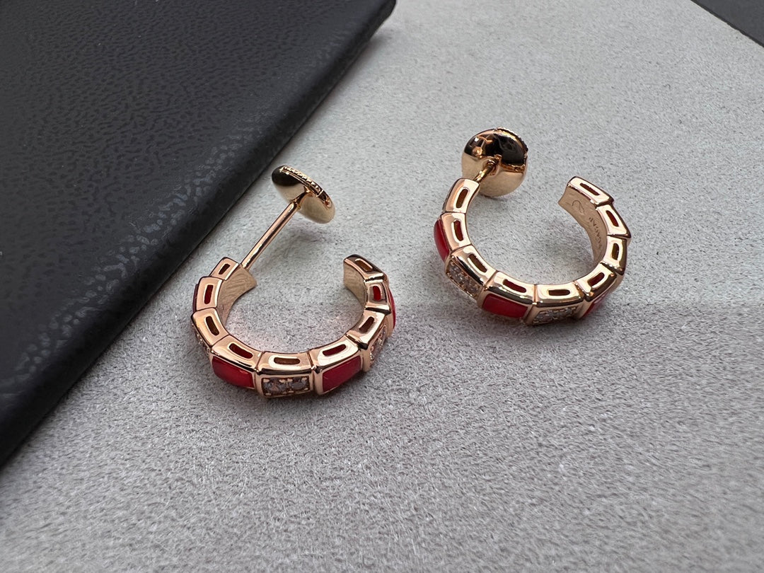 [Love's Uplift]SERPENTI CARNELIAN PINK GOLD EARRINGS