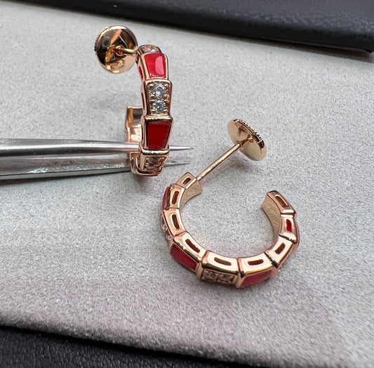 [Love's Uplift]SERPENTI CARNELIAN PINK GOLD EARRINGS