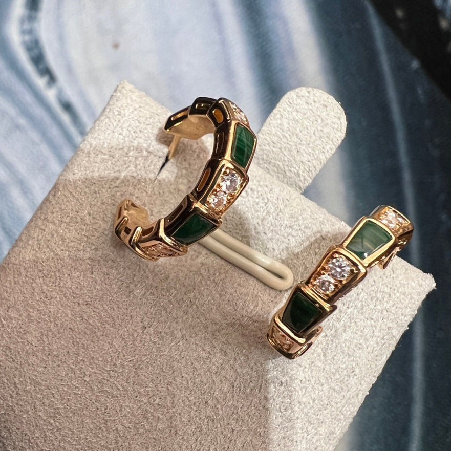 [Love's Uplift]SERPENTI MALACHITE PINK GOLD EARRINGS