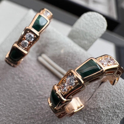 [Love's Uplift]SERPENTI MALACHITE PINK GOLD EARRINGS