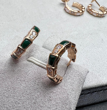 [Love's Uplift]SERPENTI MALACHITE PINK GOLD EARRINGS
