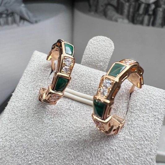 [Love's Uplift]SERPENTI MALACHITE PINK GOLD EARRINGS