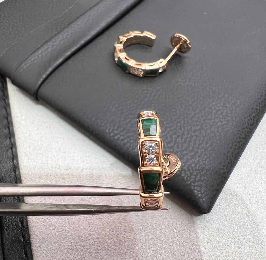 [Love's Uplift]SERPENTI MALACHITE PINK GOLD EARRINGS