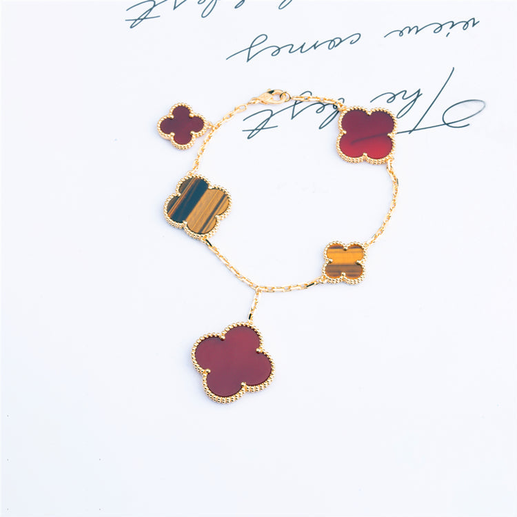 [Love's Uplift]CLOVER BRACELET 5 MOTIFS CARNELIAN TIGER EYE